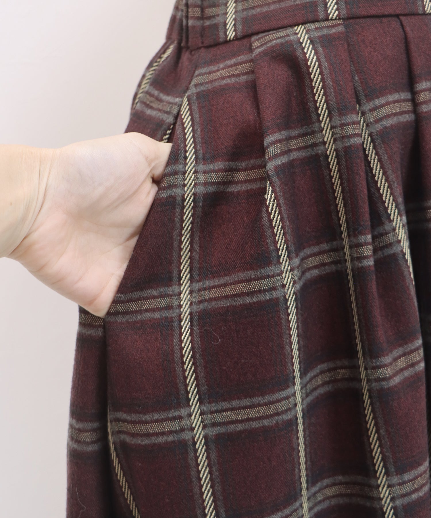 <限量現貨> <JP>復古格紋褶皺中長裙* wine