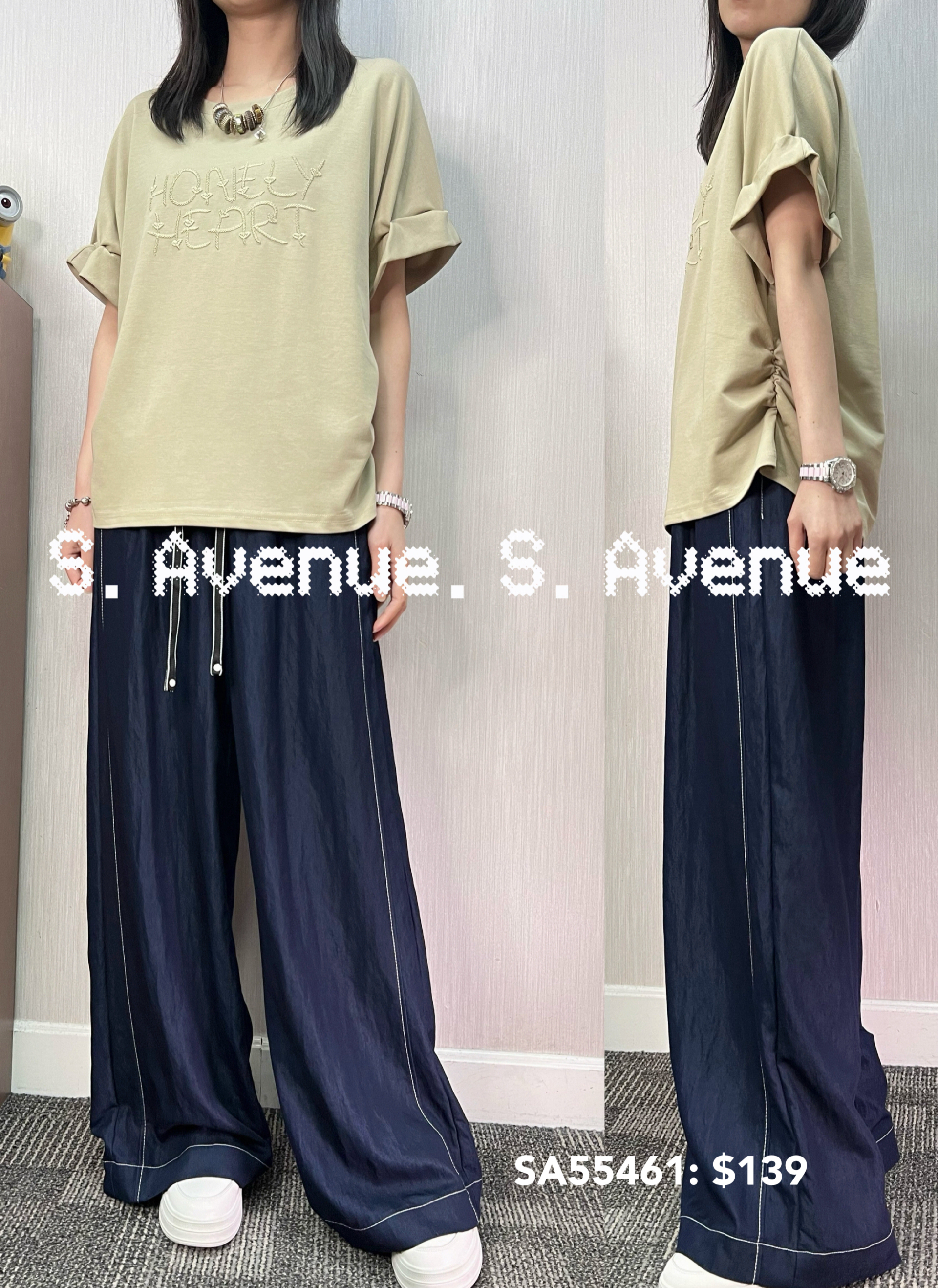 SA55461: 短袖繡英文字側有撍tee