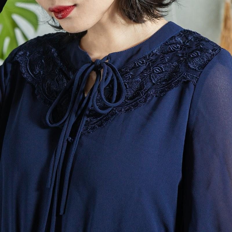 Vintage Japanese Elegant Midnight Blue Lace Embellished Accordion Pleat Day & Night Dress (MT1608-152)