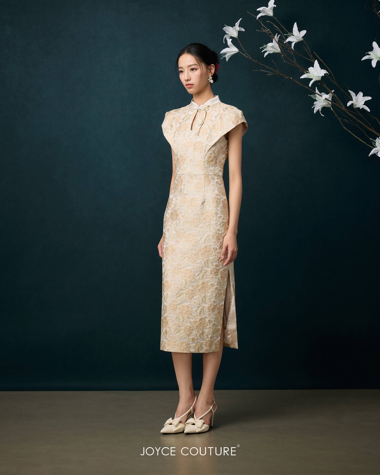 水滴形立领玉珠旗袍 D0353