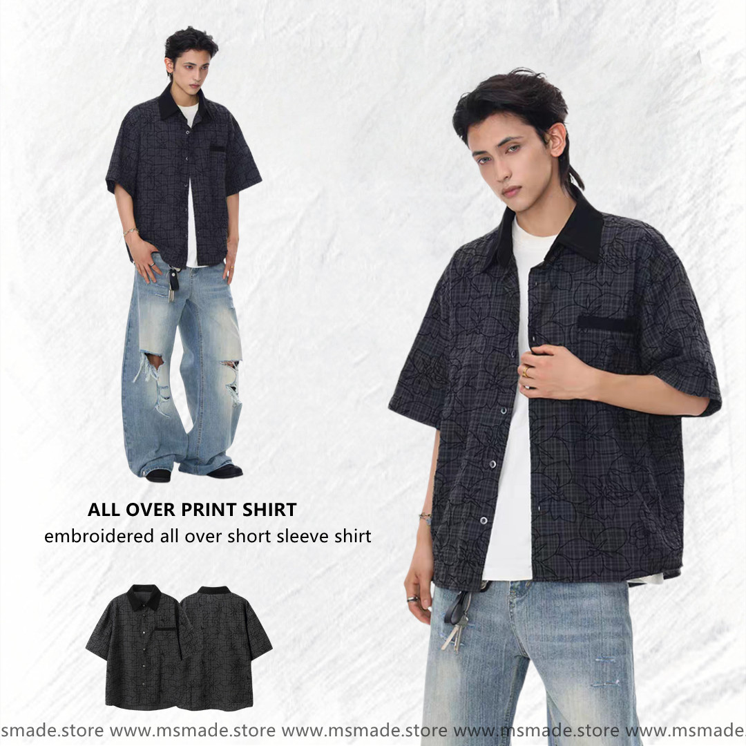 M07綉花滿印短袖襯衫