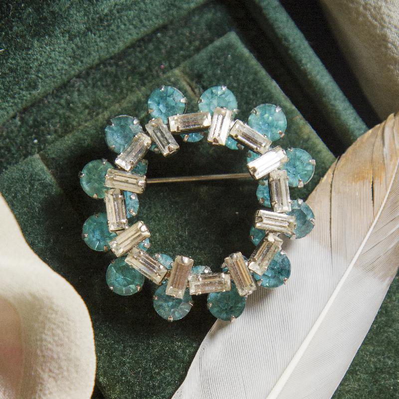 1940s-70s Jay Flex Sterling Silver Aqua Blue Openwork Brooch From Canada Montreal (CA020)