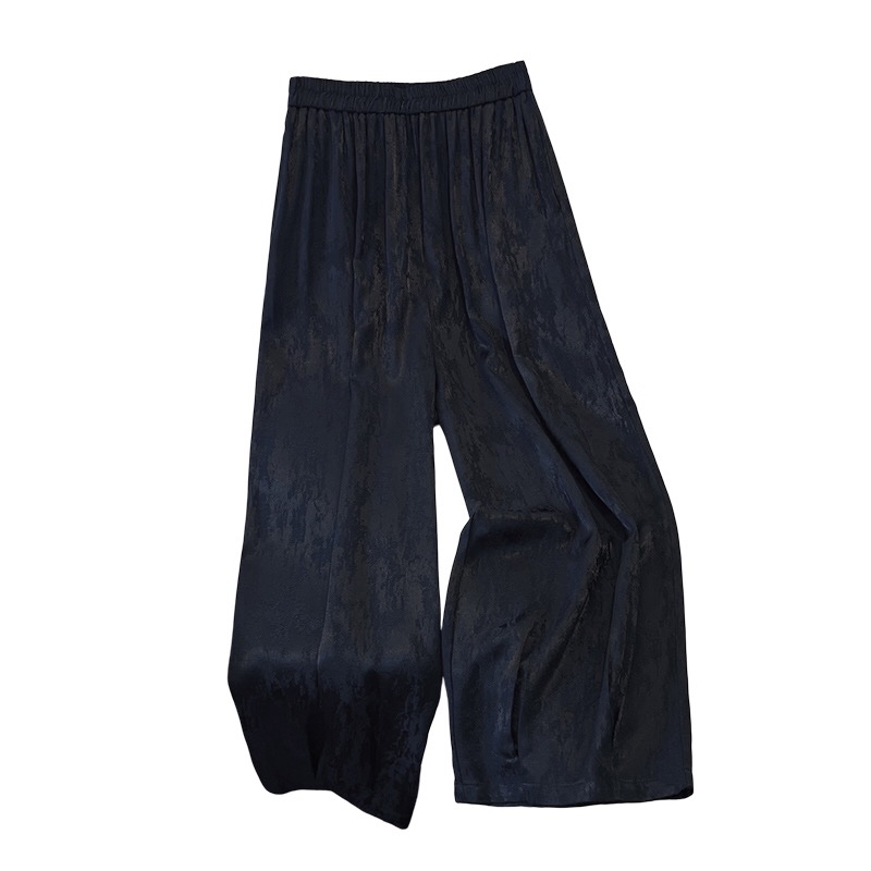 B266(0170) 新中式复古提花松紧腰人丝面料3色长裤