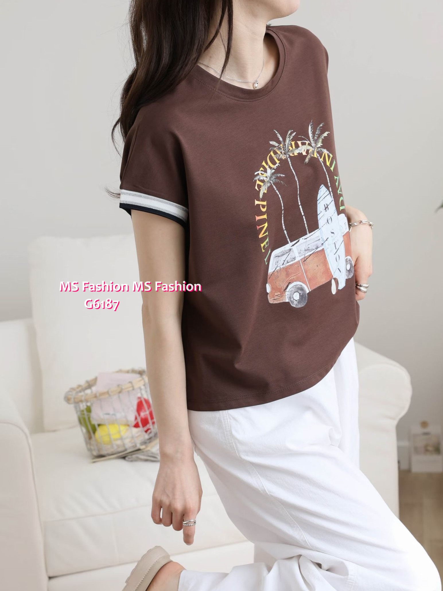 G6187 韓國🇰🇷靚print拼色袖top