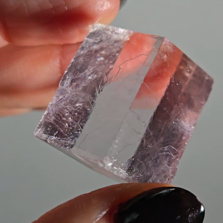 Purple calcite cube with rainbows - PC3