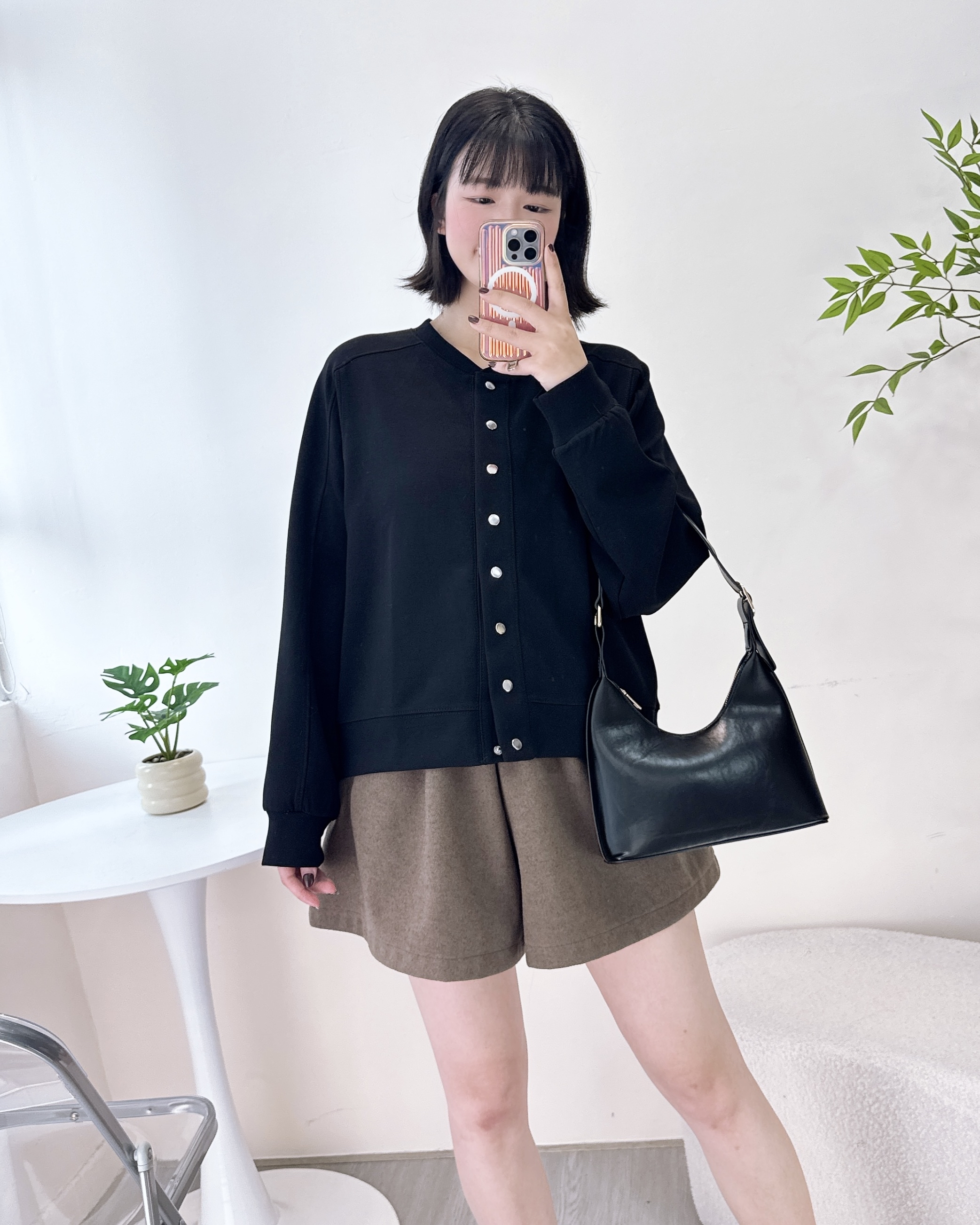 啪鈕滑身牛奶棉上衣/外套兩著 2色