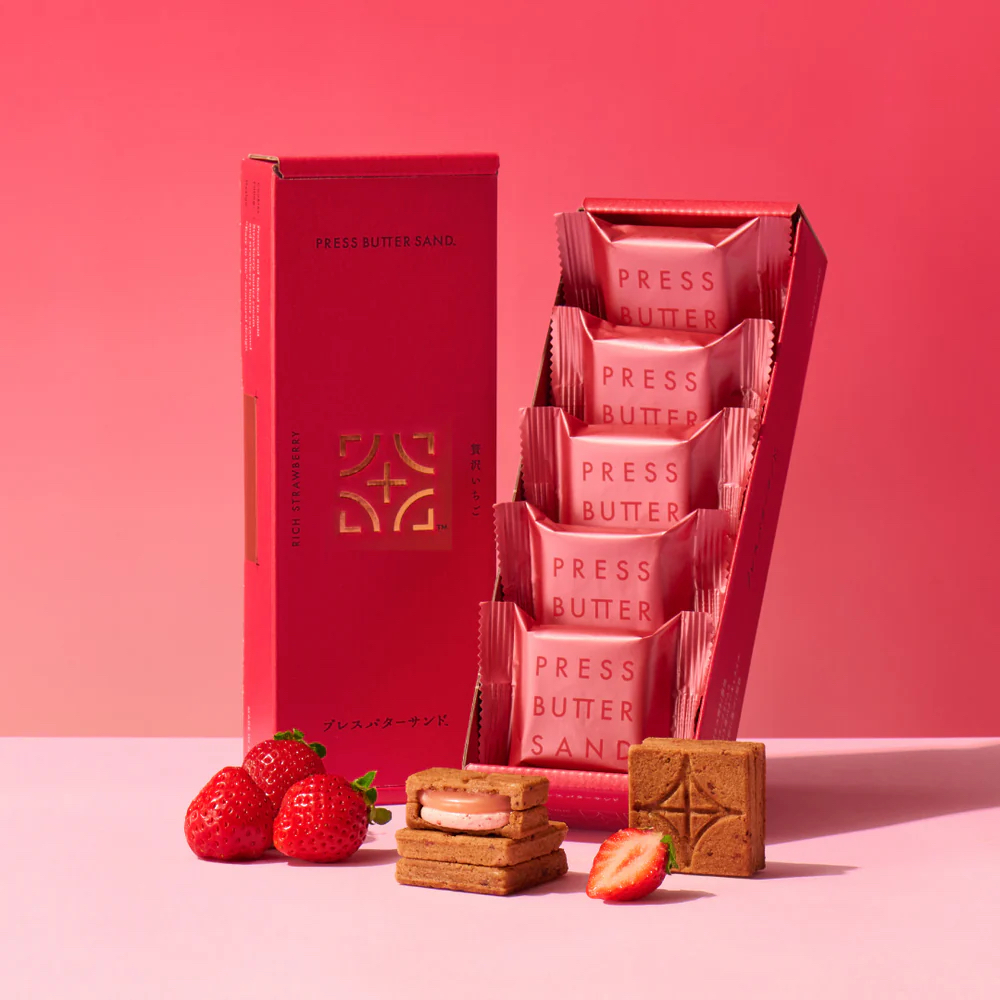 四月連線貨品  （此為比較快到期的食品） - 日本Press Butter Sand 奢華草莓奶油夾心餅5件