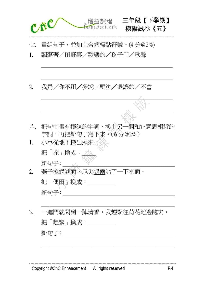  模擬試卷 (三年級)