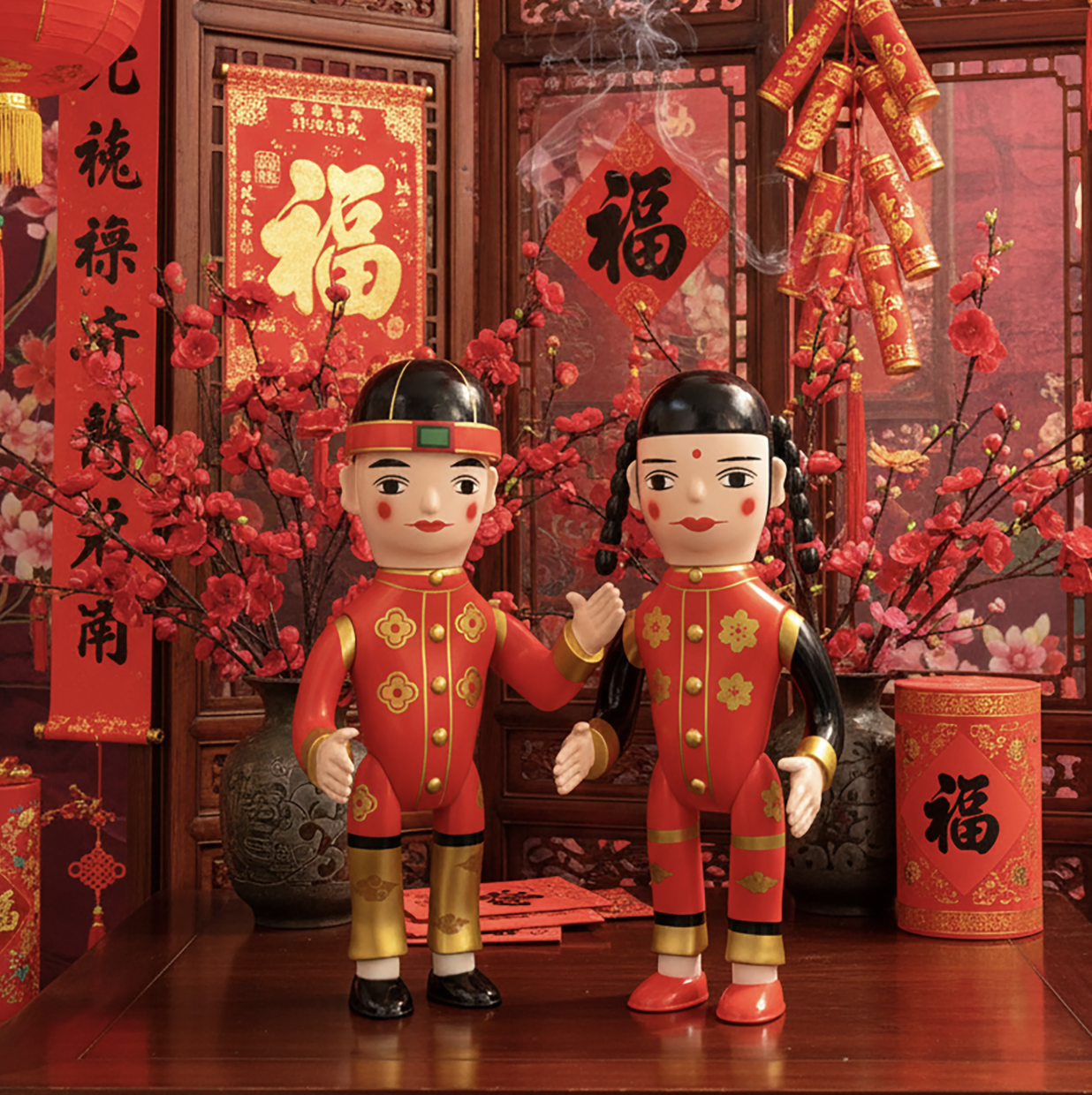 香港邪膠Happy Sofubi 金童玉女搪膠公仔（農曆新年版本）
