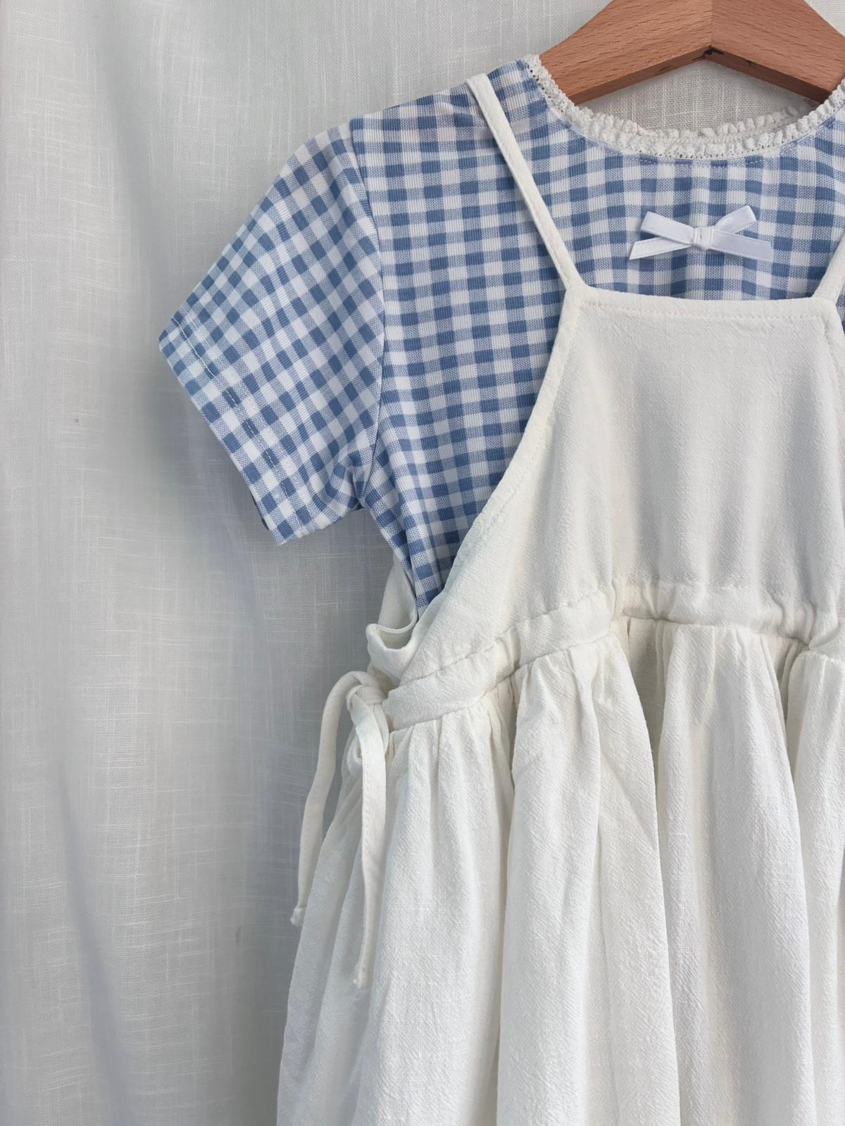 兒童藍白格紋連衣裙套裝YZ25231