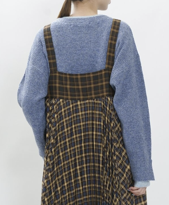 雙格紋交織百褶連身裙 - 2026 流行穿搭  女士連身裙 春秋冬時尚穿搭 成人休閒 日常穿搭 易於配搭 日本直送   #JP-I-260001