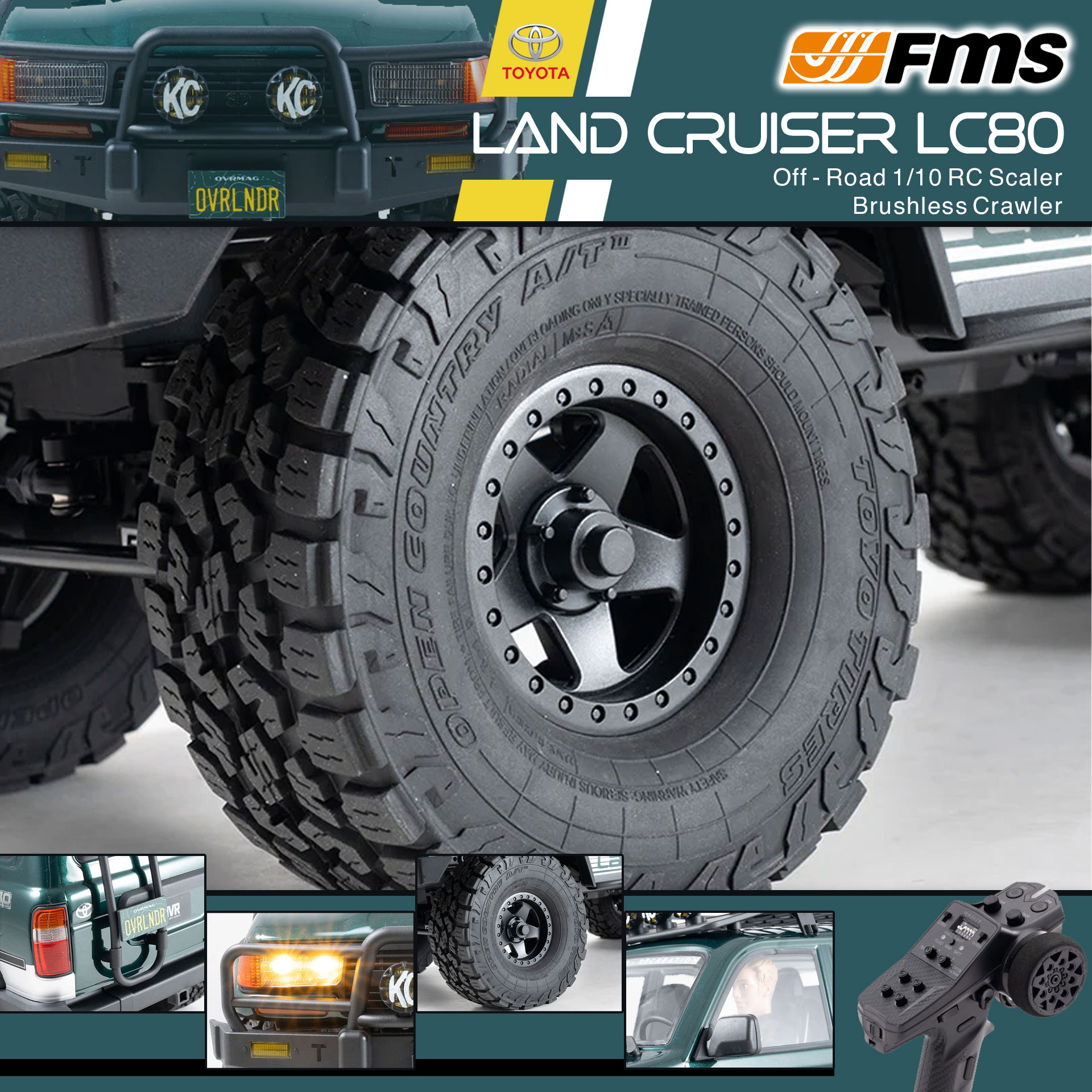 全新 FMS 1:10 LAND CRUISER 80 無刷攀爬車 | FCX10 | LC80 | TOYOTA 授權 | 4輪驅動 | 3541 KV1200 無刷電機 | 雙速變速機械波箱