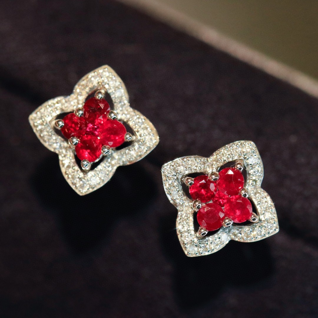 18K Ruby Diamond Earrings 