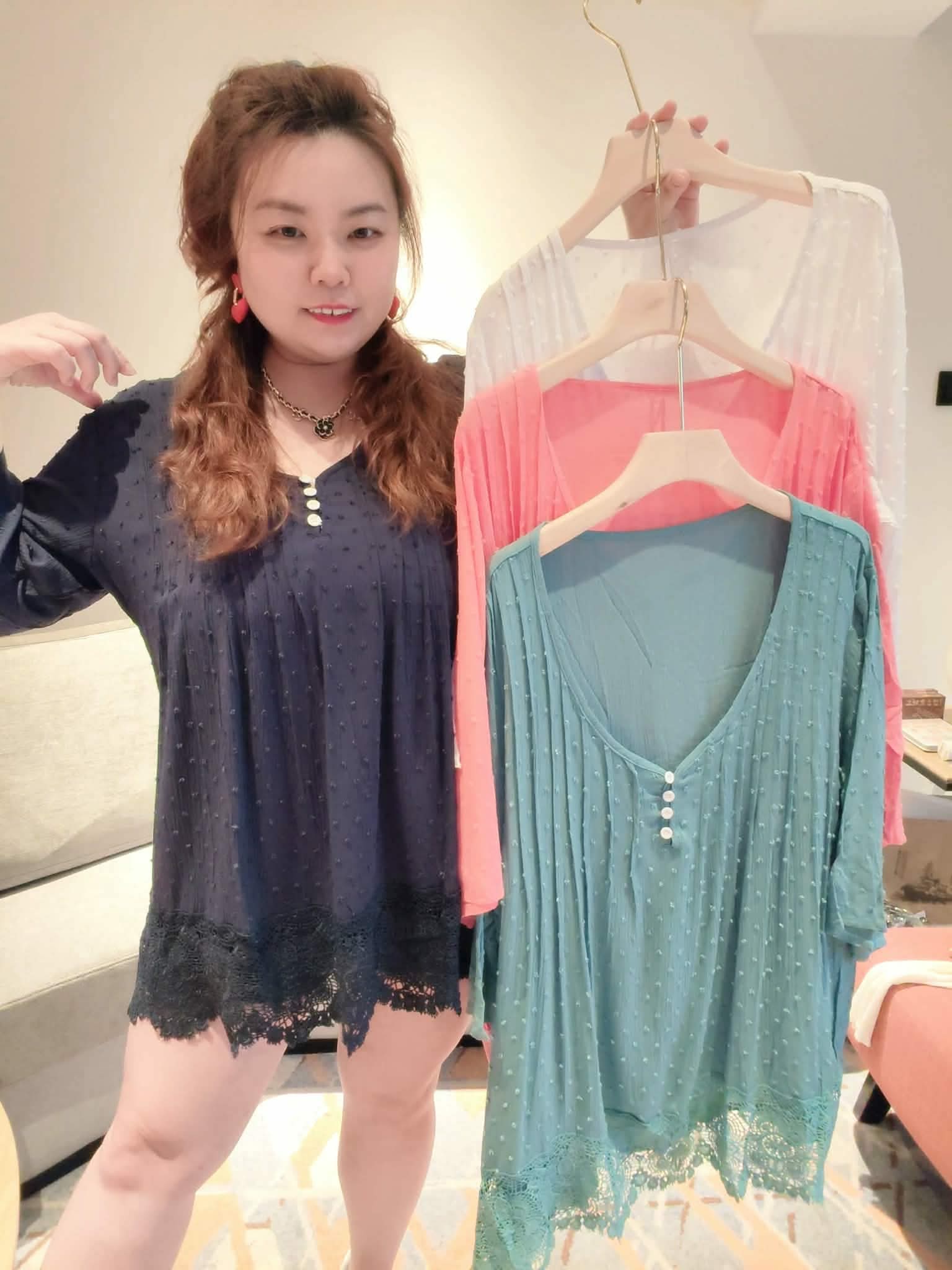 YPB08 260402 中袖高档冰丝棉麻蕾丝衫