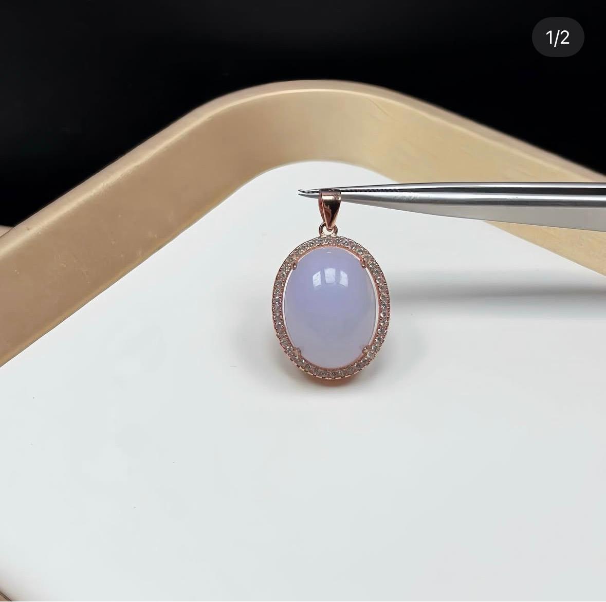 冰紫翡翠蛋面銀鍍玫瑰金吊墜