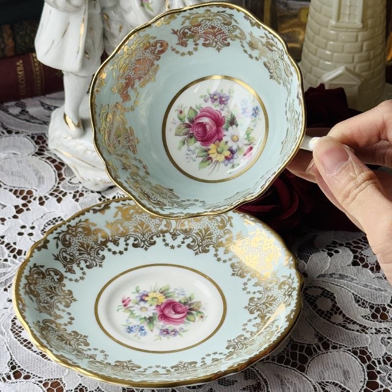 Vintage 1950s Paragon Made in England Bone China Powder Blue Teacup and Saucer Set - Tea Set Duo(MT2134)