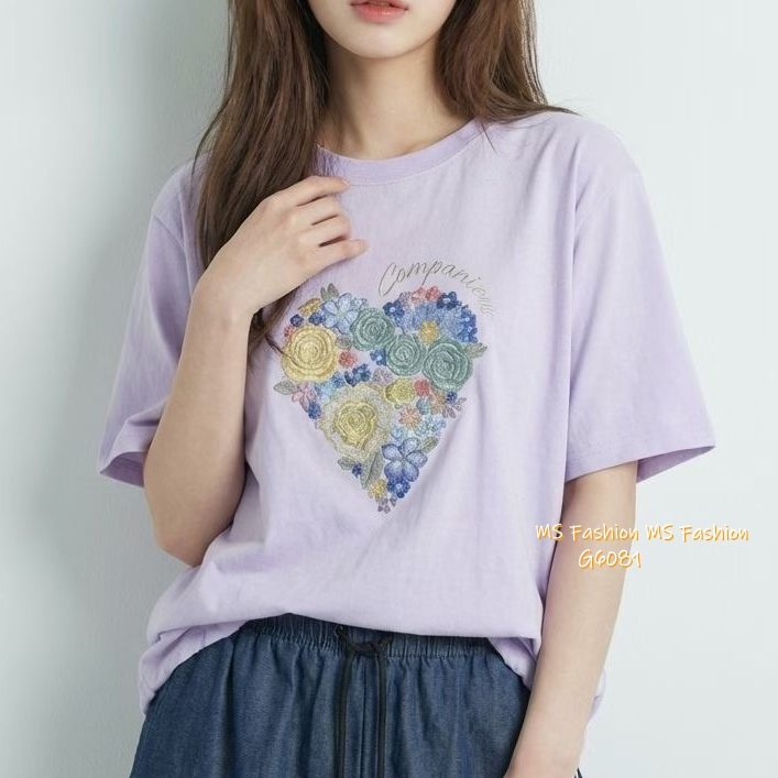 G6081 韓國🇰🇷靚色心型花花圖案top