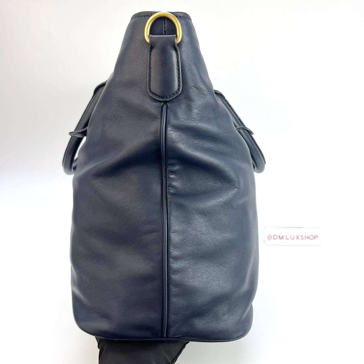 Prada Navy Blue Leather Tote GHW