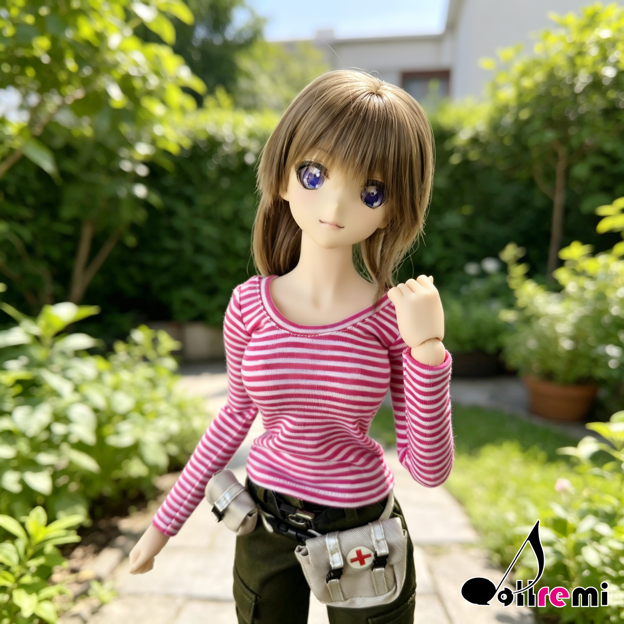 【dollremi】(DD0896D) 粉紅色長袖條子圓領T恤 Pink Long sleeved round neck striped T-shirt