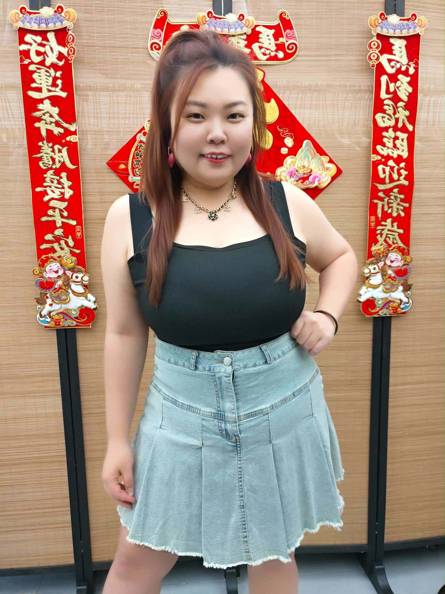 DDI08 1559(A6) 拼小百褶裙摆牛仔裤裙