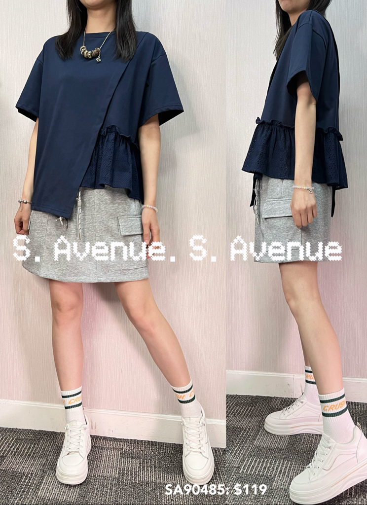 SA90485: 短袖側通花不規則腳tee