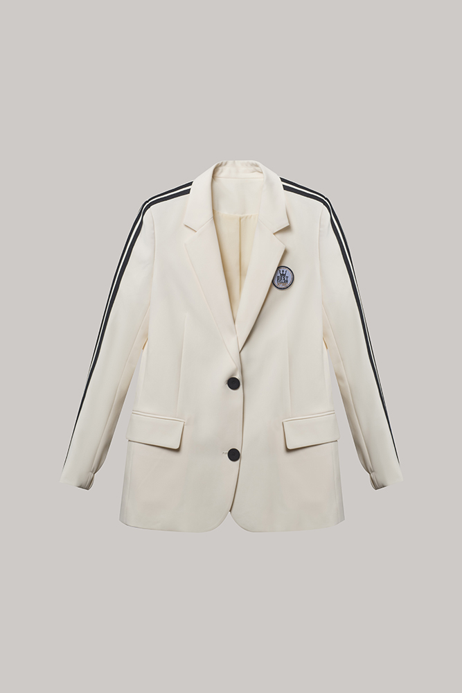 Ivory Sport-Luxe Tailored Blazer with Stripe Detailing