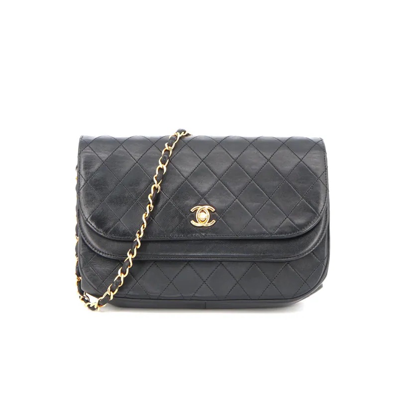 Chanel Vintage Matelasse Coco Mark Half Moon Double Flap Bag