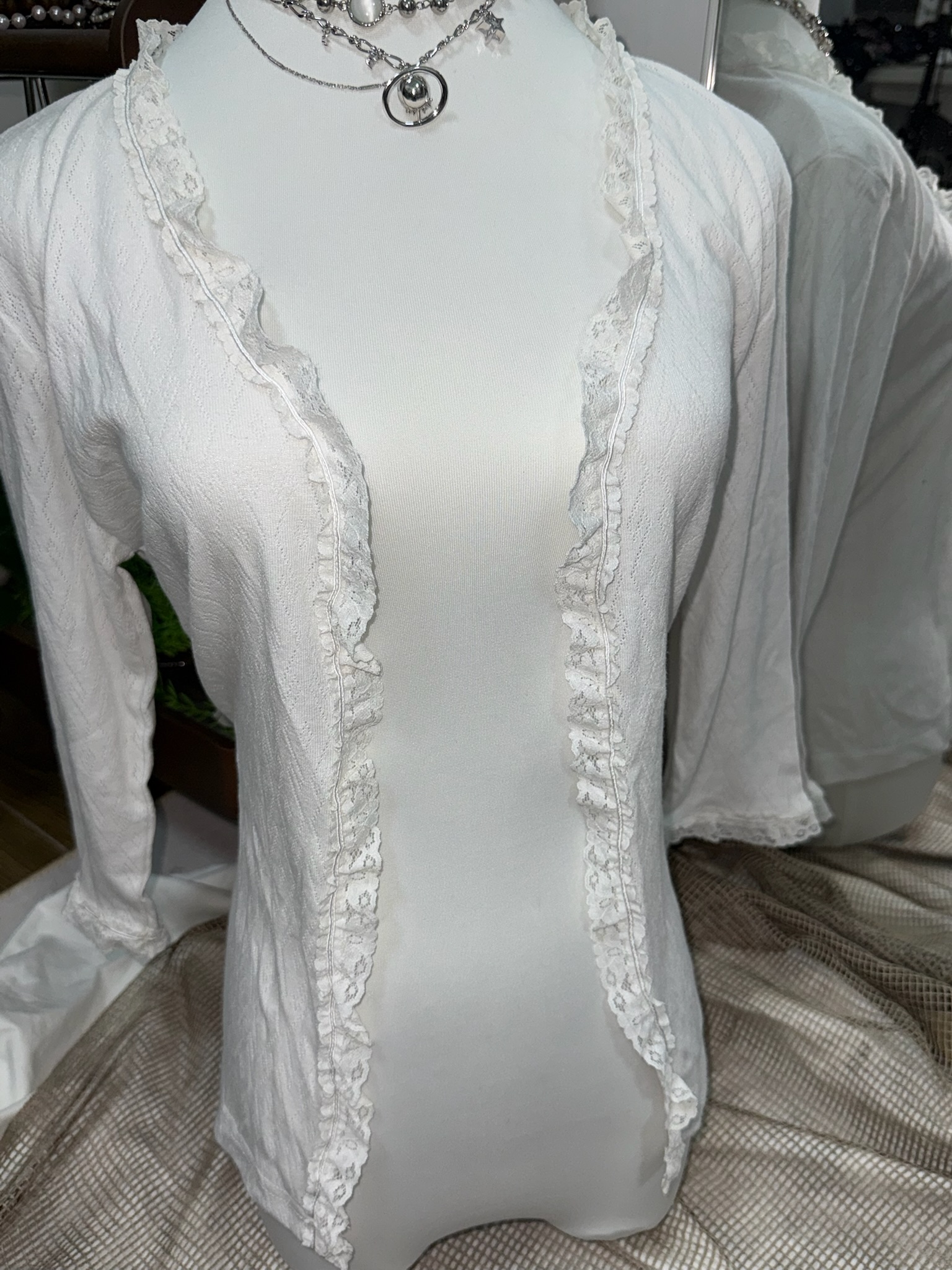 Lace-Trim Ruffle Cardigan 