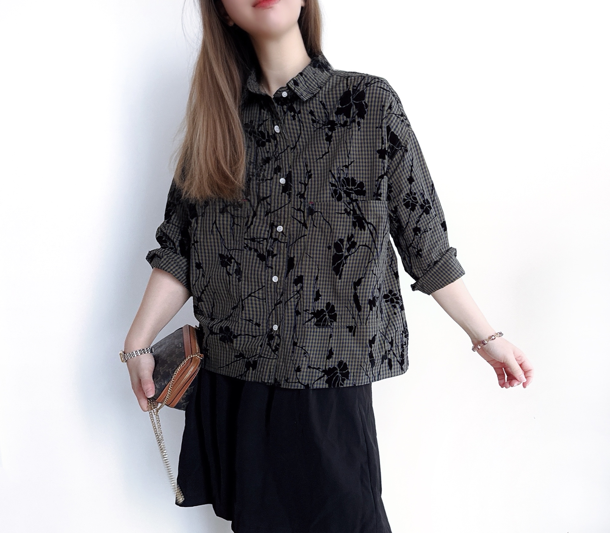 日系格紋暗花Top