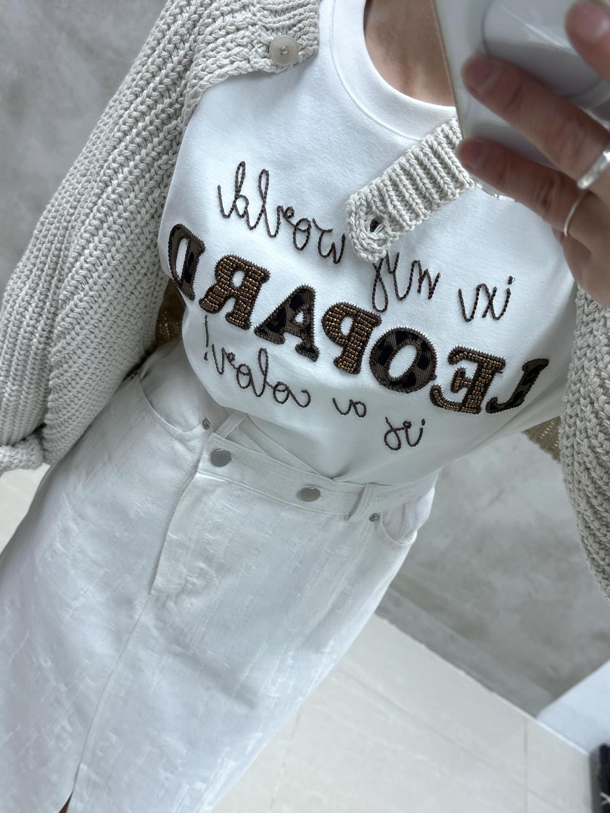 立體英文珠豹紋Tee