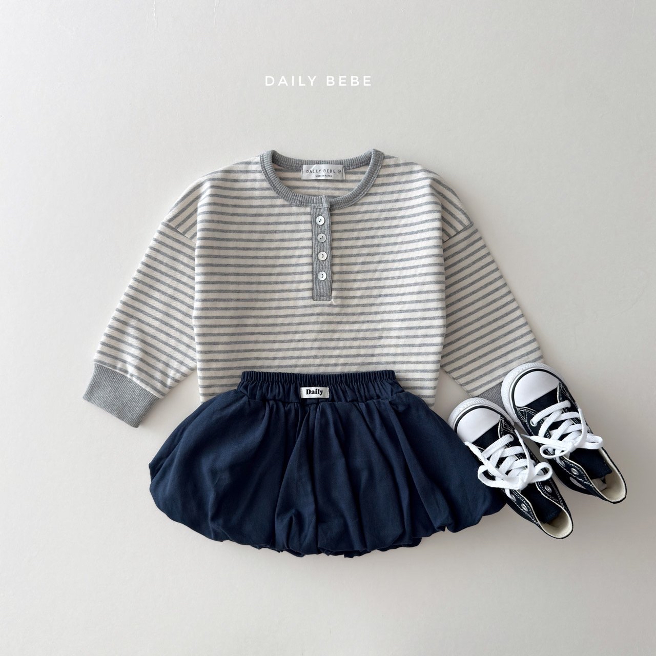 Dailybebe | Striped Henley Neck Tee