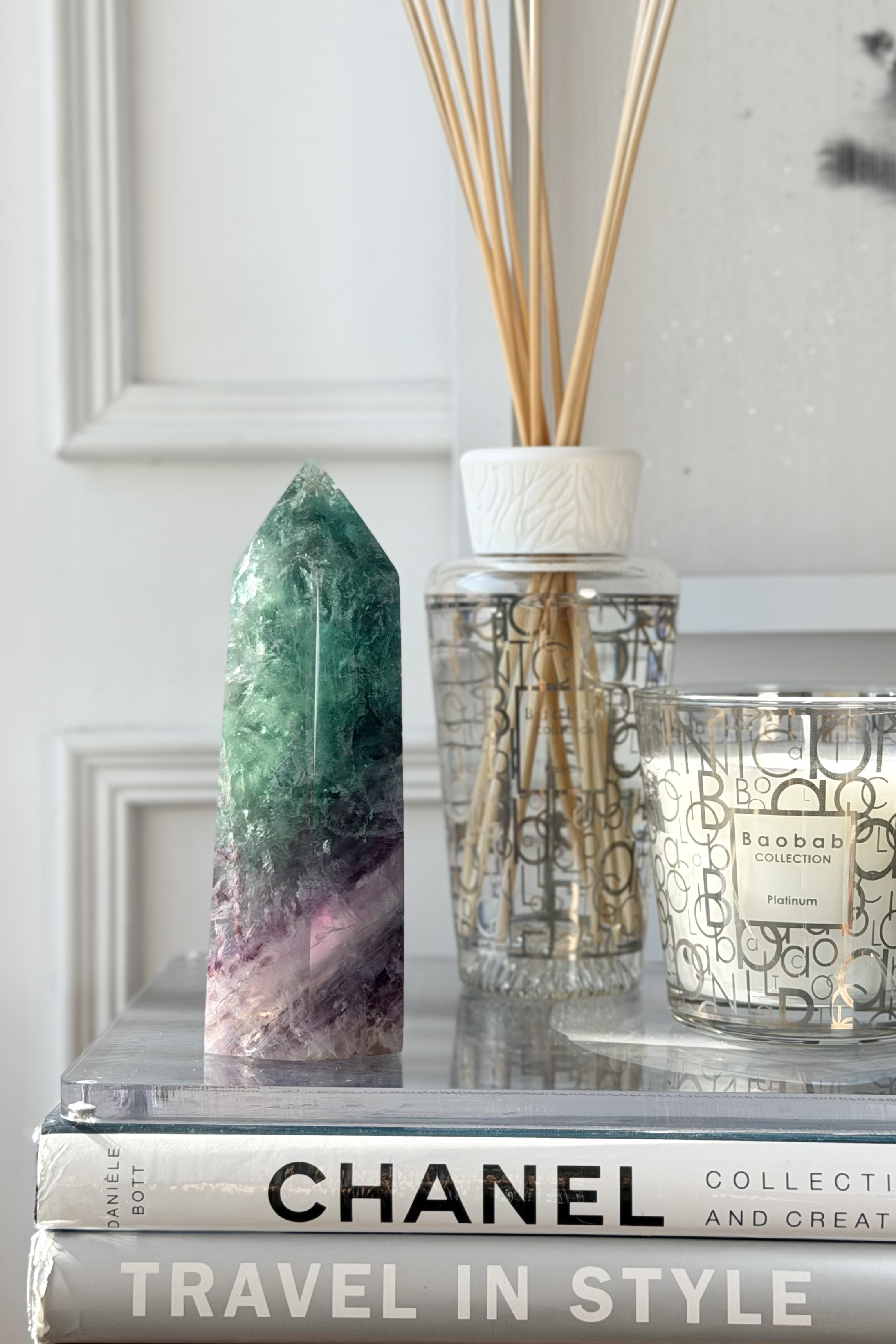 ༒15cm綠紫螢石六角柱༒  FL031C22MGN18-RB5*6fm