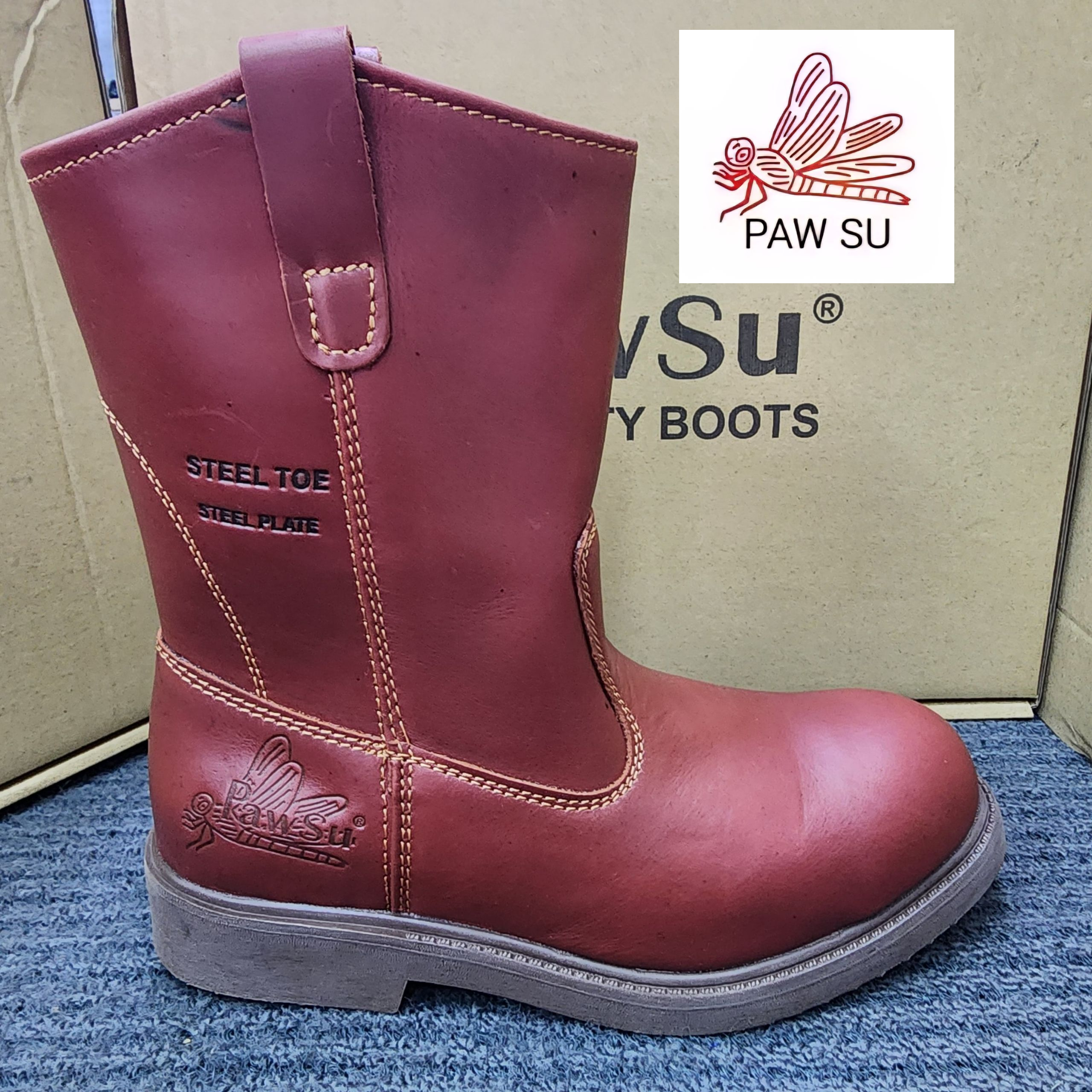 PAWSU SAFETY PS 819 (B SHAPE )HIGH CUT ORIGINAL COFFEE BROWN STEEL PLATE TOE CAP KASUT KESELAMATAN