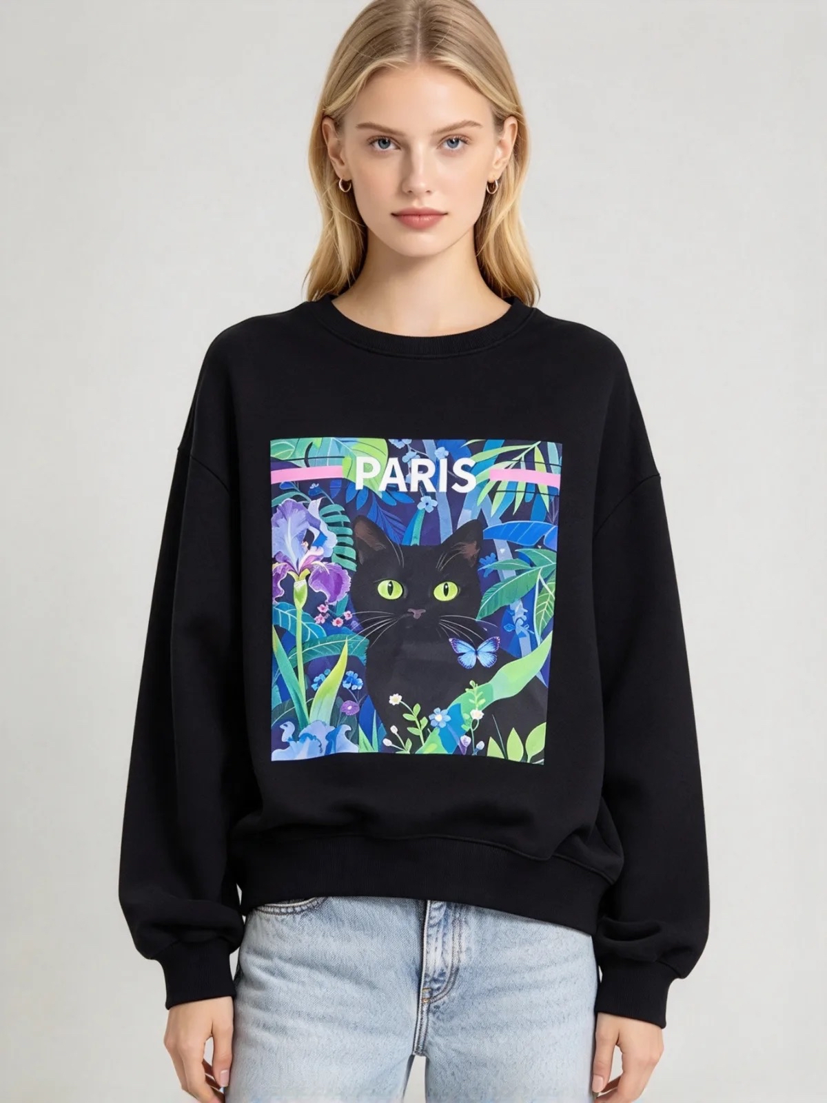 [訂購］A044 Jungle Black Cat Iris Paris Sweatshirt