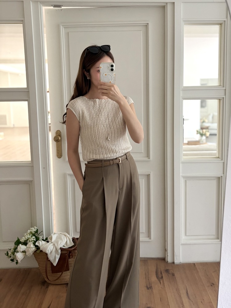 Crochet Boat Neck Knit Top (Oat)