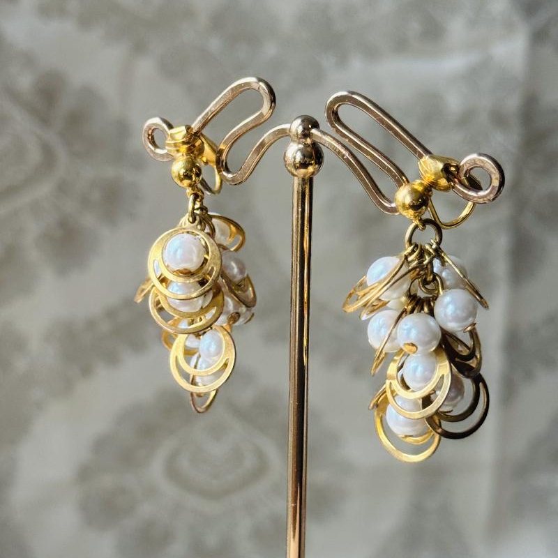 Vintage C.a. 1980s Avon Pearl Chandelier Drops Cluster Clip Earrings(MT2426)