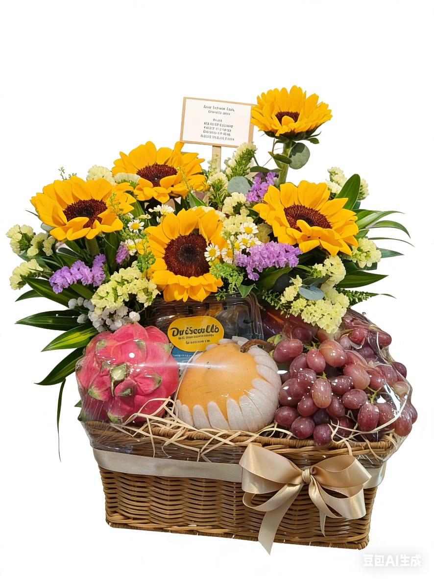 Delightful Basket of Flowers and Fruits