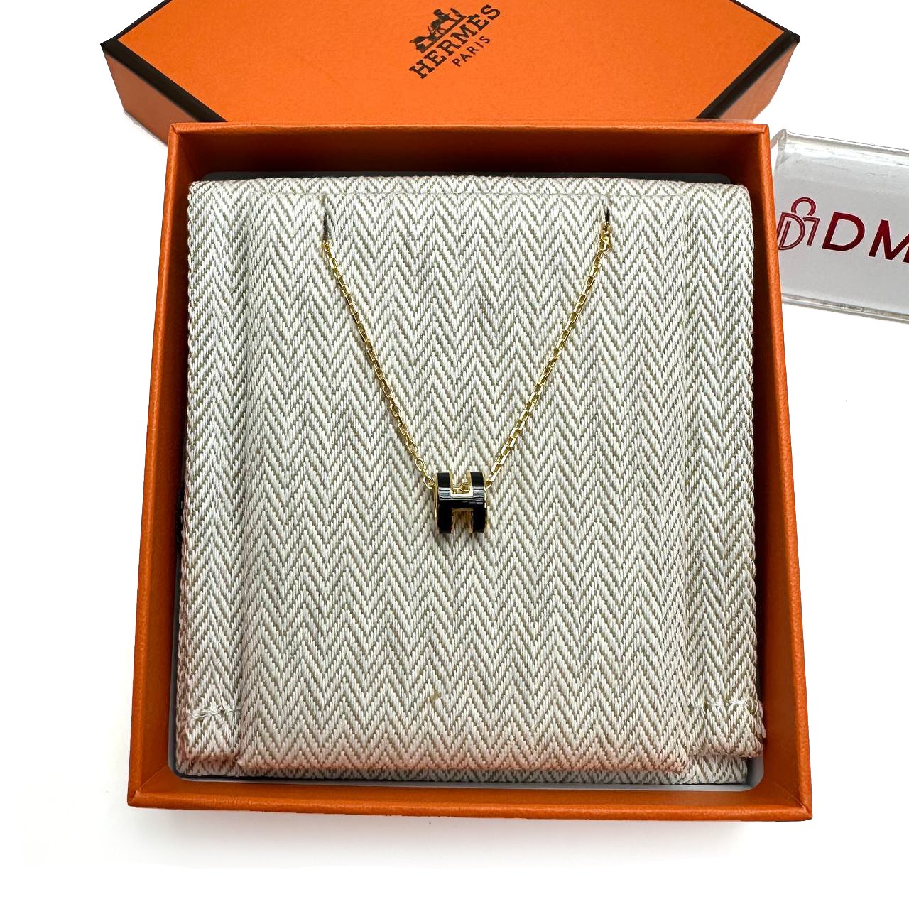 Hermes Black Mini Pop H Necklace GHW
