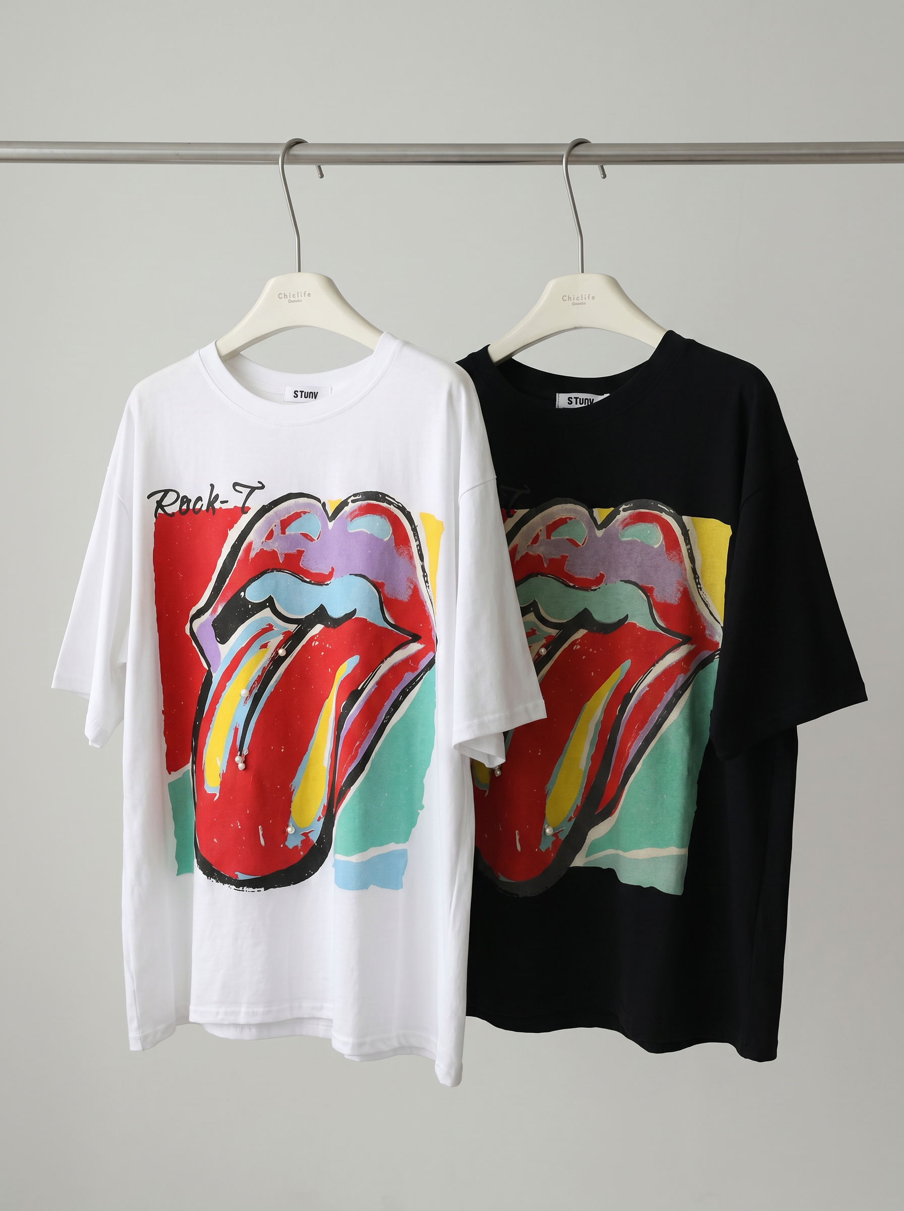 Rock-T 復古搖滾舌頭印花T恤