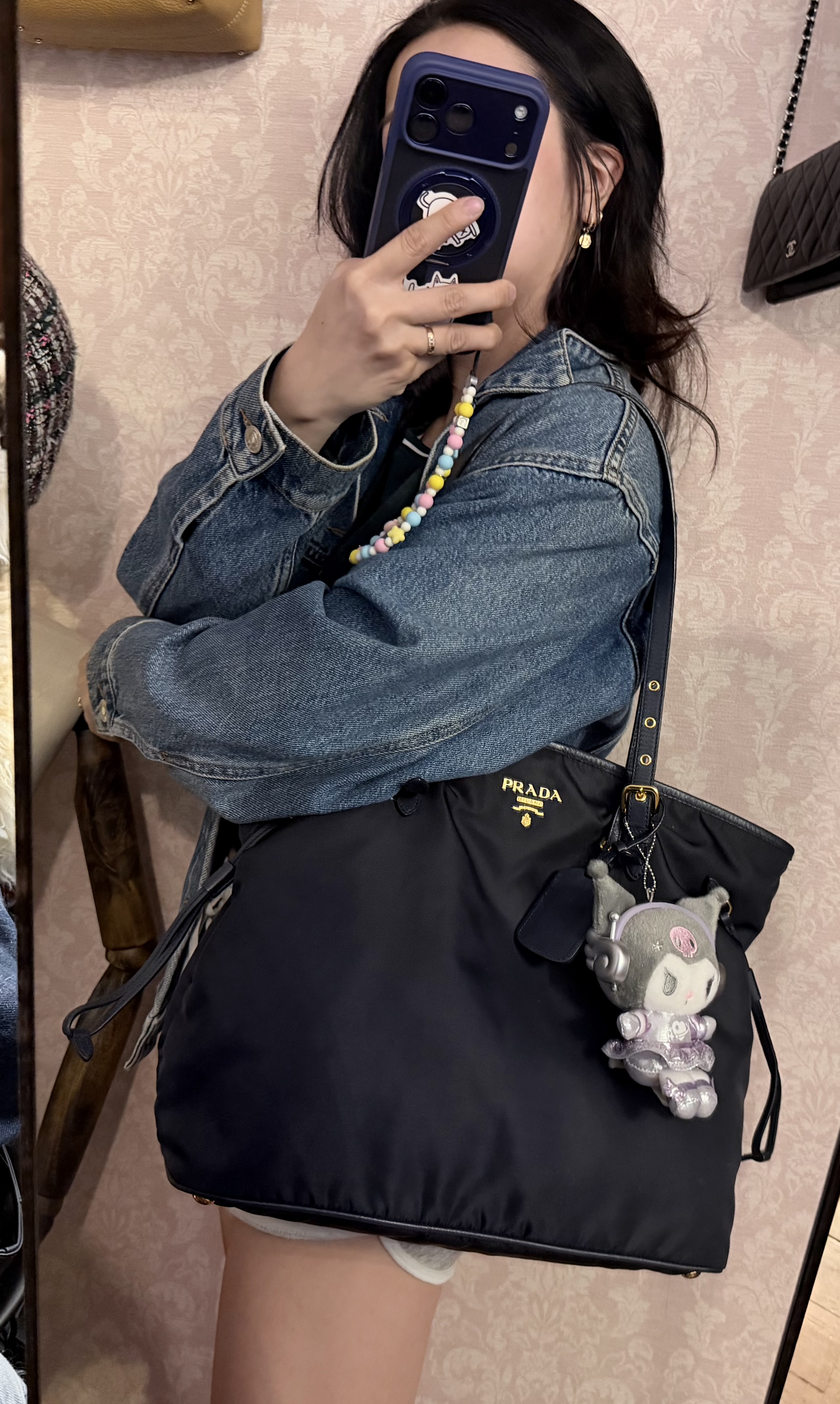 prada re nylon deep navy blue neverfull shoulder bag 