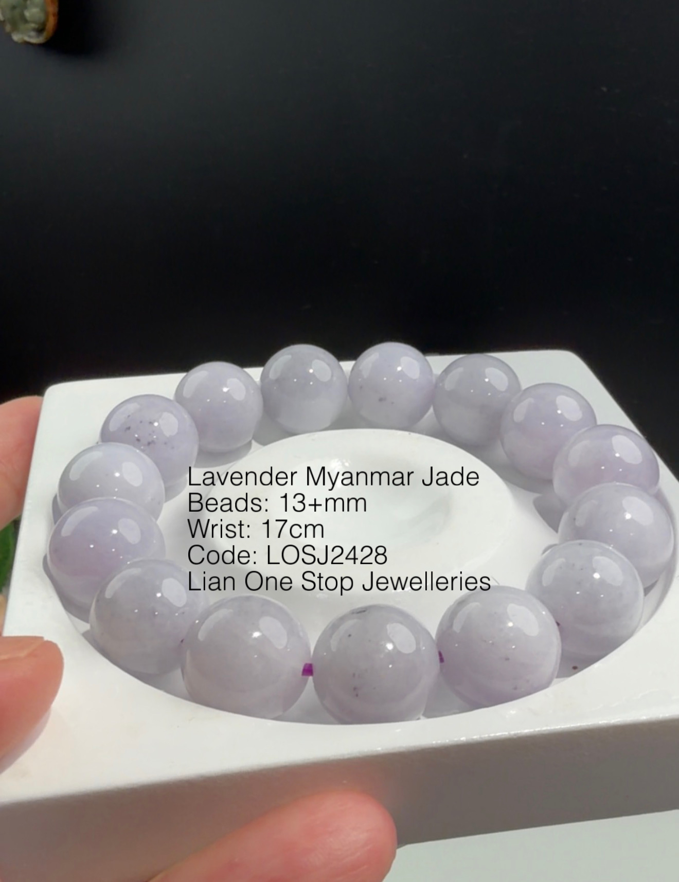Code: LOSJ2428 Lavender Myanmar Jade 13+mm 