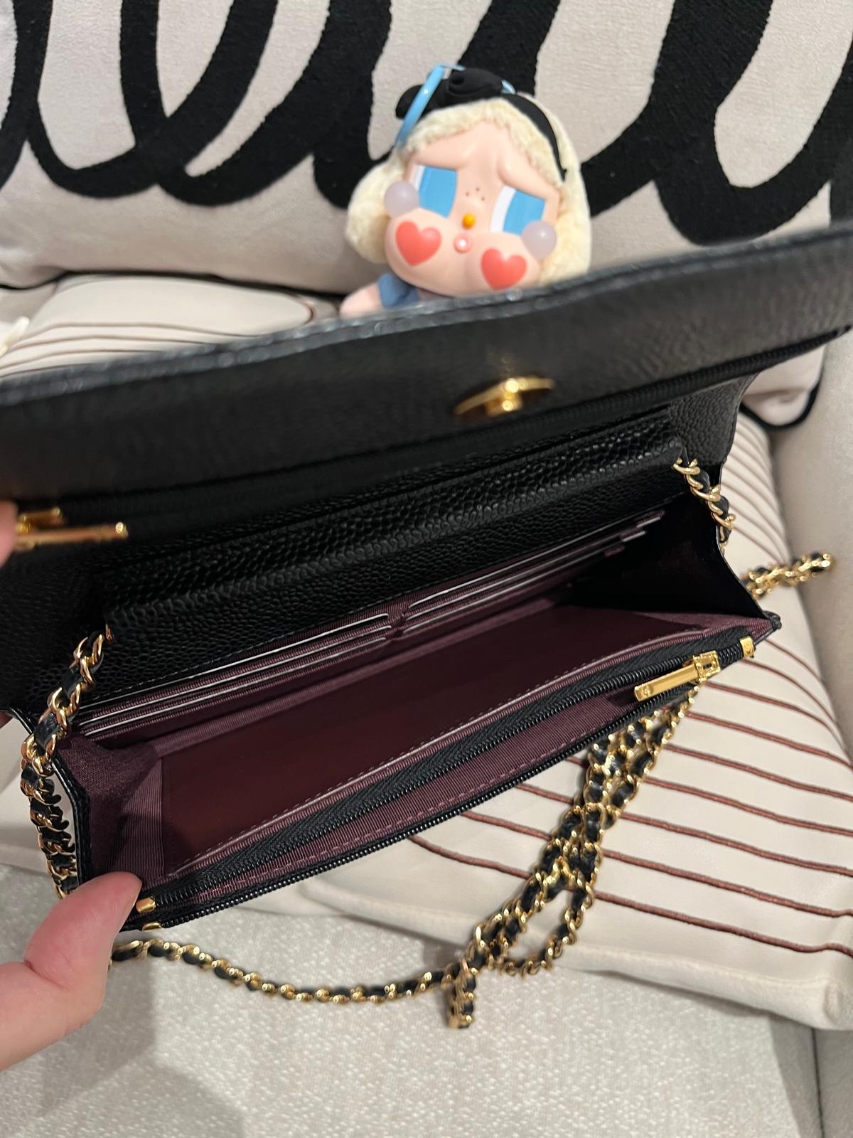 Chanel wallet on chain 荔枝牛皮金鏈 100%Authentic ,98%new ✅ 29CARD ✅dust bag✅box