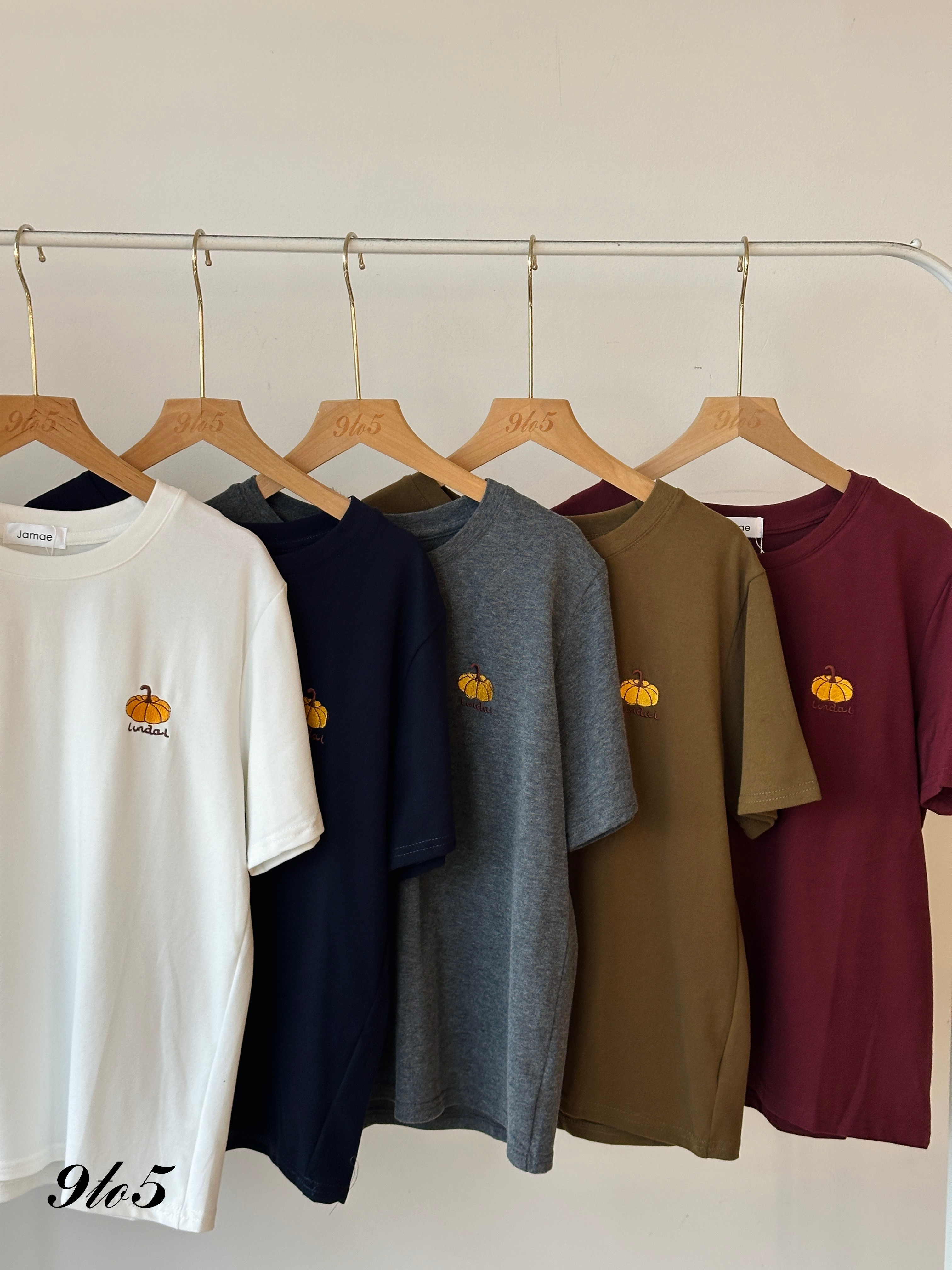 T3924 Pumpkin Embroidery Tee - 5 Colors