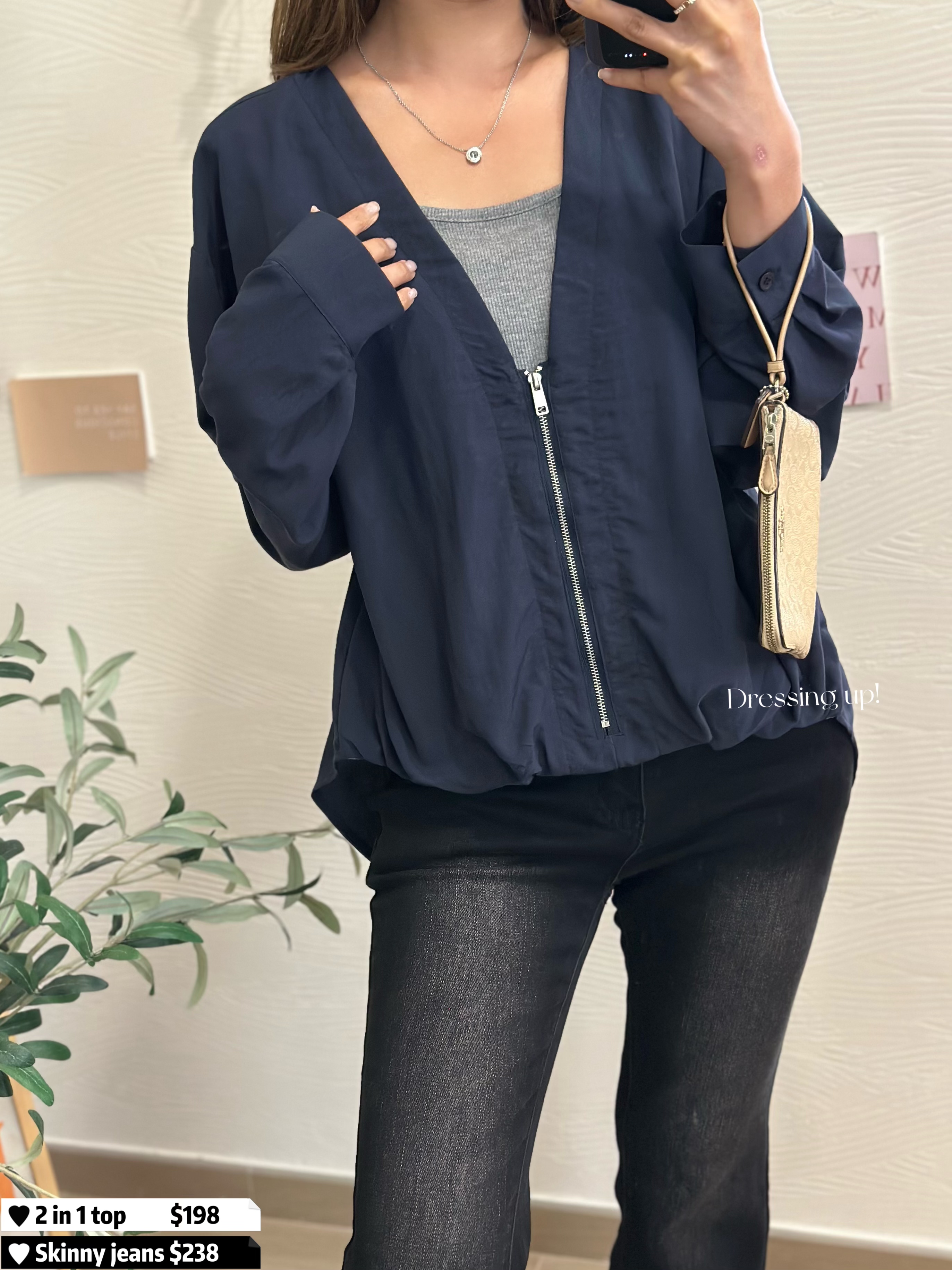  神級假兩件｜拼接斜布上衣