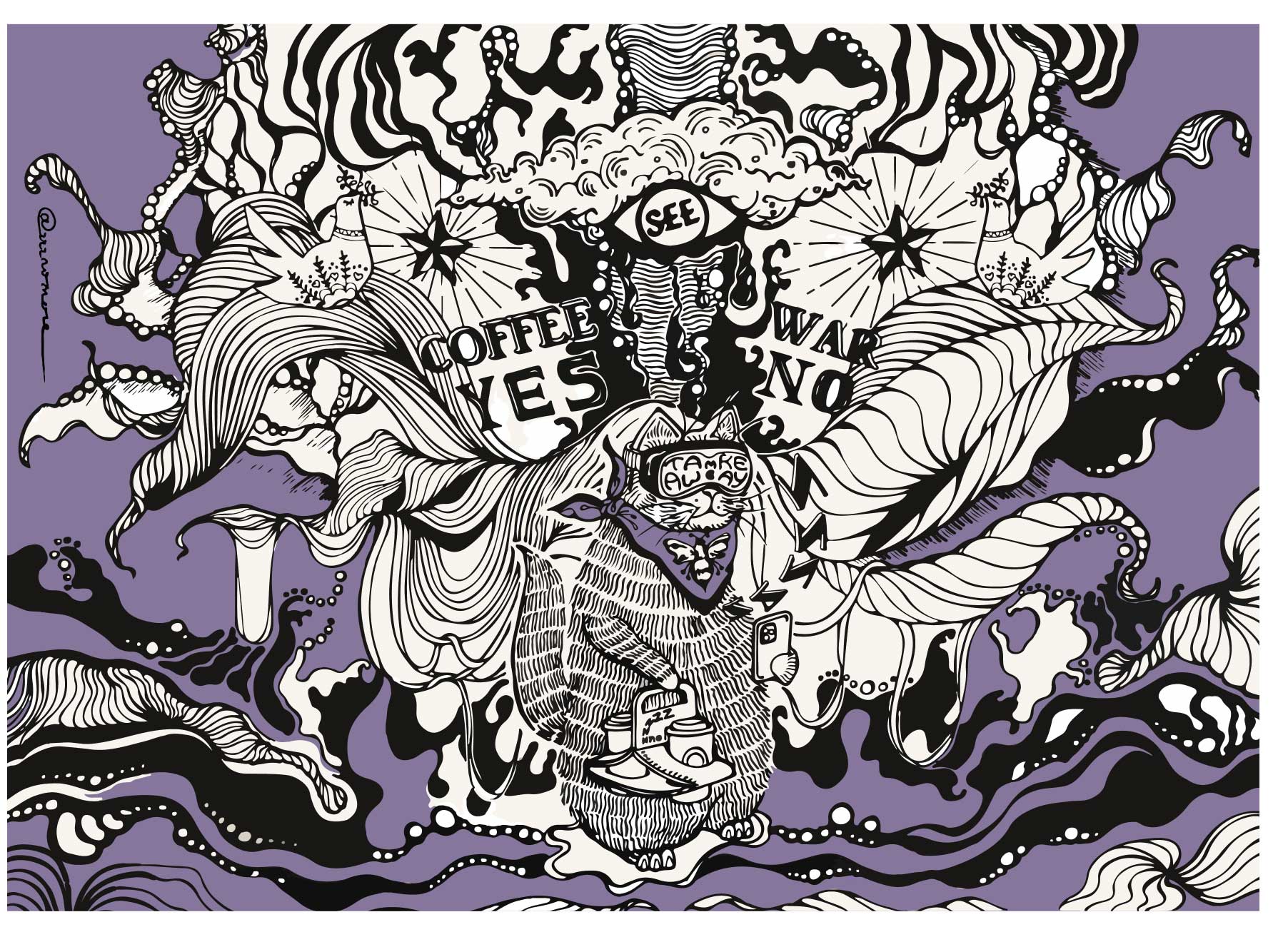 ZZZ NO MORE A3 ART PRINT Coffee yes war no