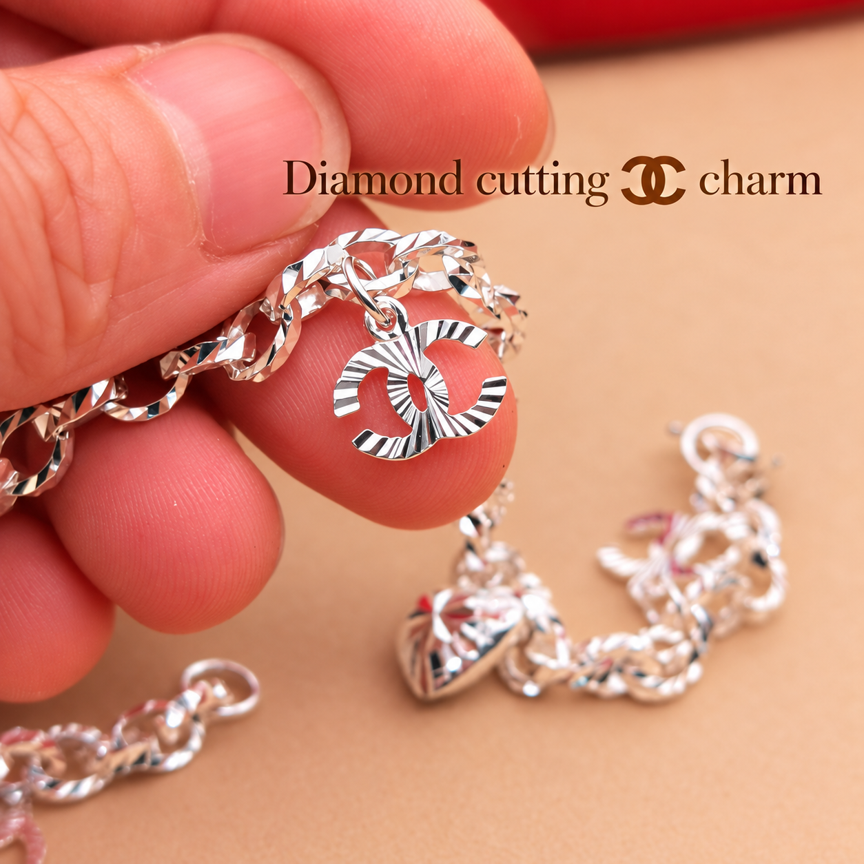 LB2020 Double C pendant & Diamond Cut Link Chain Bracelet