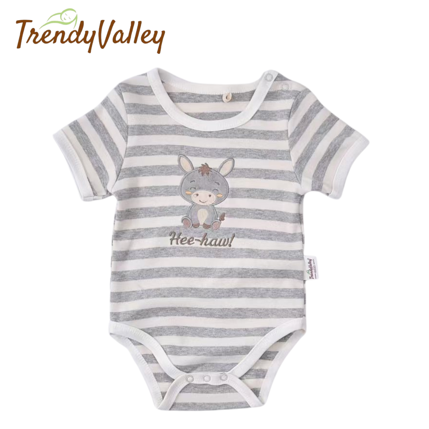 Trendyvalley Organic Cotton Short Sleeve Baby Romper ( Donkey Hee-Haw)