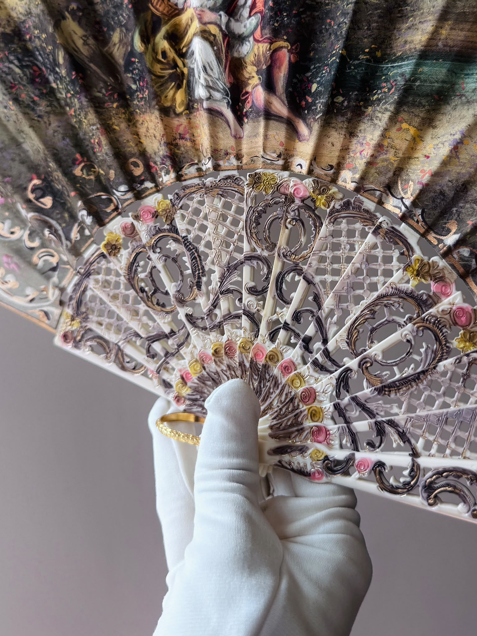 Antique c. 1890–1920 European Hand-Painted & SIgned Rococo Revival Folding Fan (MT2616)