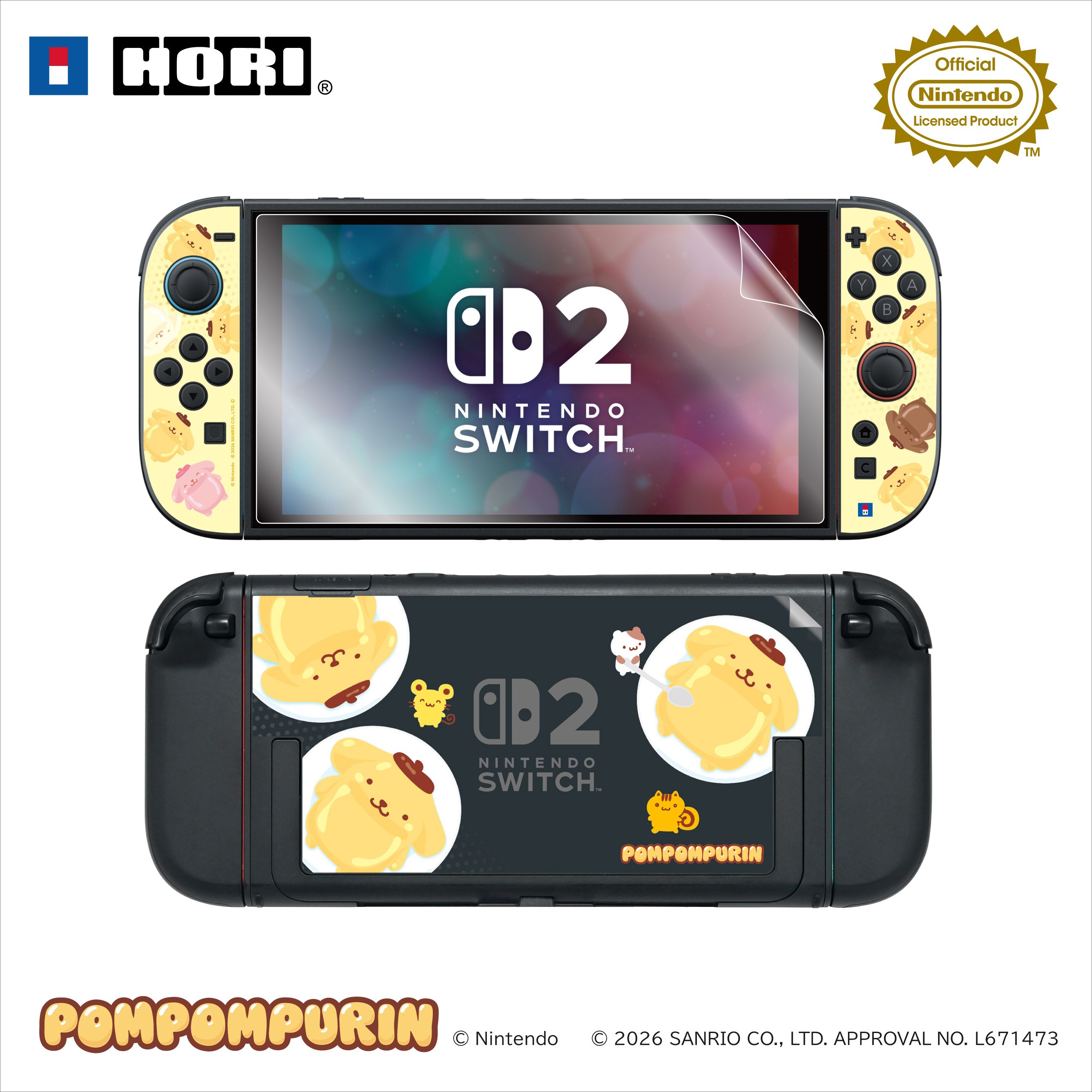 HORI NS2 保護膜+裝飾貼紙+毛絨螢幕擦套裝 三麗鷗系列 布丁狗 (NSX-260)        HORI NS2  Decoration Kit with Plush Toy Sanrio Series Pompom Purin (NSX-260)