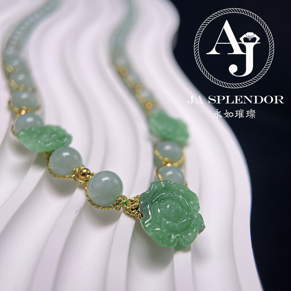 JN-2742,45,46 ,651 天然翡翠A玉-花開富貴立體雕花項鏈